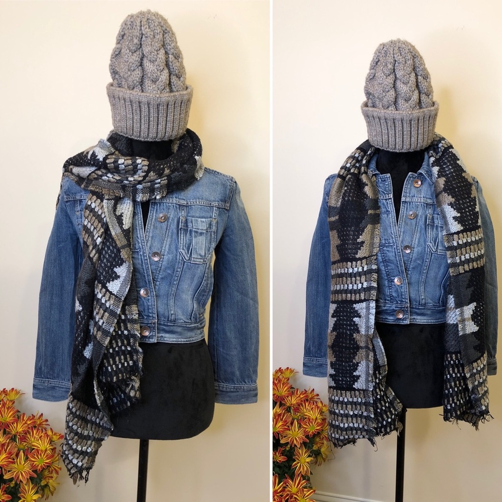 Southwestern Inspired Long Scarf w/Frayed Ends